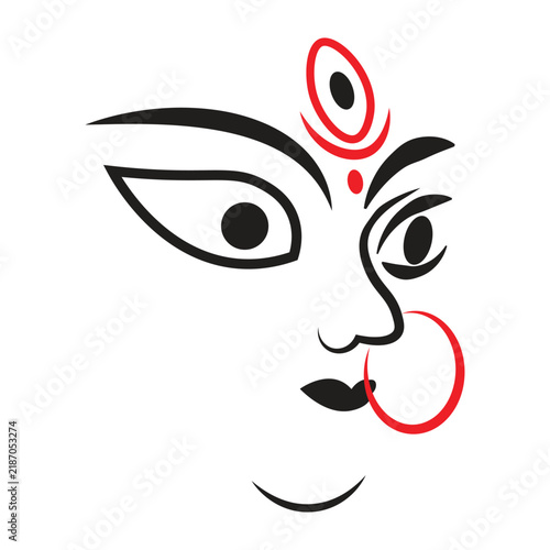 Goddess Durga Face with Third Eye Vector Illustration – Subho Bijoya Durga Puja Line Art Icon Logo