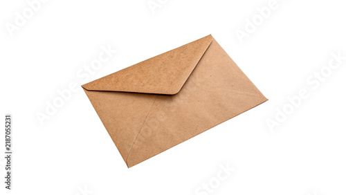 Blank craft brown paper envelope template mail communication layout isolated on transparent background