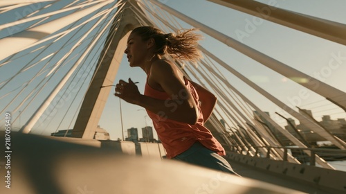 Dynamic Female Runner in Athletic Apparel