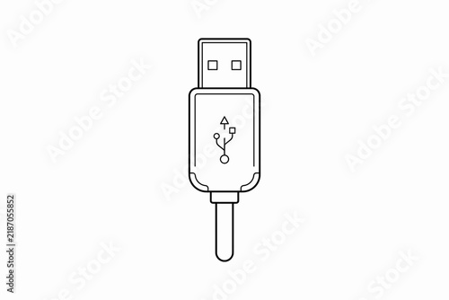 USB Flash Drive Line Art. Portable Data Storage and Digital Technology Concept. Computer Accessory and File Transfer. Clean Minimal Vector Illustration