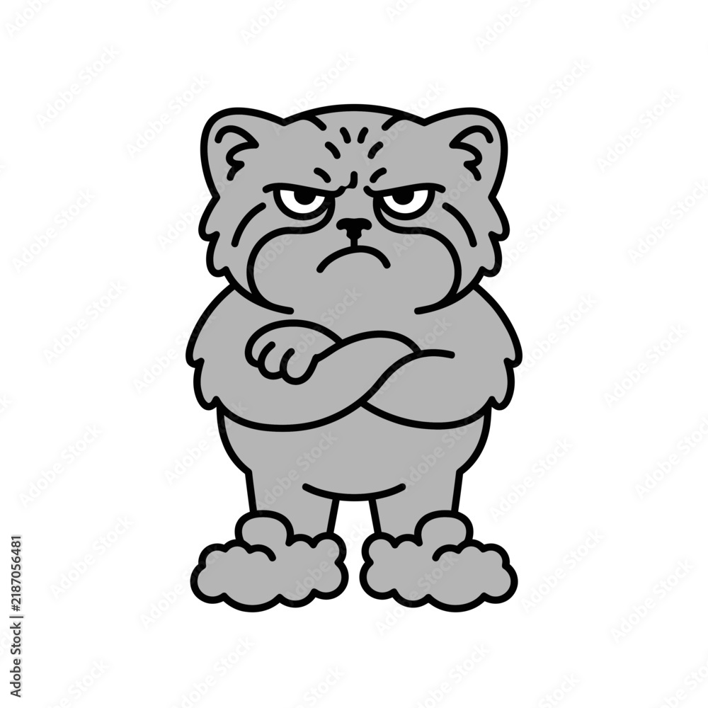 Obraz premium Grumpy Cartoon Pallas Cat Character with Arms Crossed Isolated on Transparent Background