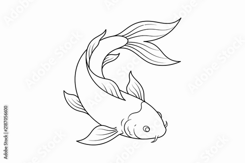 Goldfish Line Art. Elegant Ornamental Fish and Aquatic Nature Element. Aquarium and Japanese Art Concept. Clean Minimal Vector Illustration