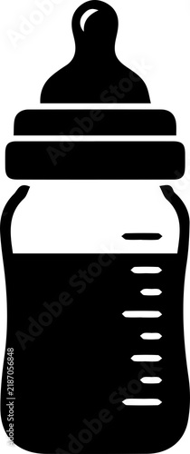 Quadro su tela Black baby bottle feeding bottle vector icon highlighting infant nutrition and milk storage