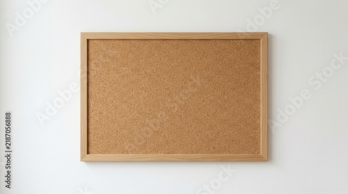 White wall background featuring a corkboard texture with a wooden frame and copy space
