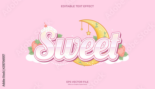 decorative sweet pink strawberry editable text effect design
