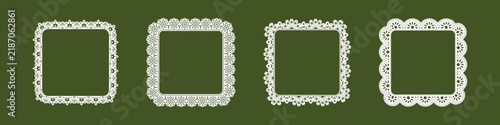 Vector set of elegant vintage lace frames with intricate floral ornament, decorative borders, romantic doily details. Ornamental frame collection for wedding stationery, invitations, greeting designs.