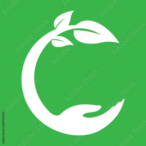 World Environment Day June 5 Vector Illustration – Eco Leaf and Caring Hand Letter C Logo Graphic