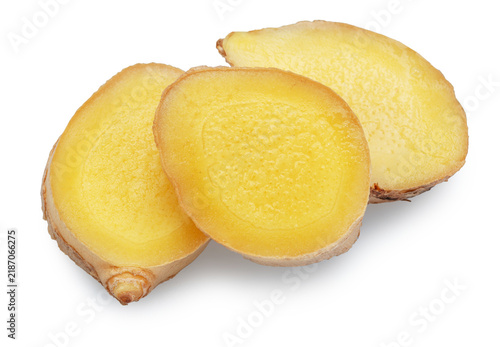 Slices of ginger root isolated on a white background