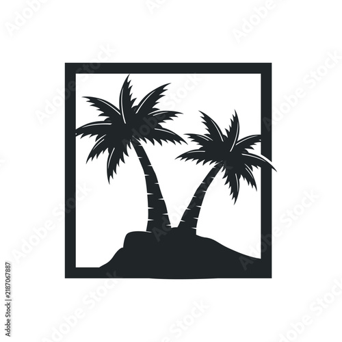 concept with summer beach with palm trees, ocean and sunset beach summer illustration template