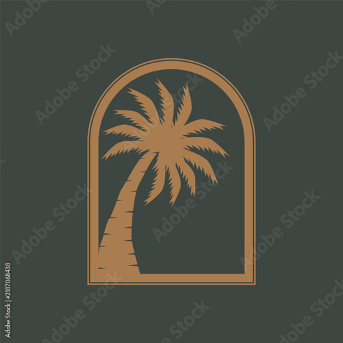 concept with summer beach with palm trees, ocean and sunset beach summer illustration template