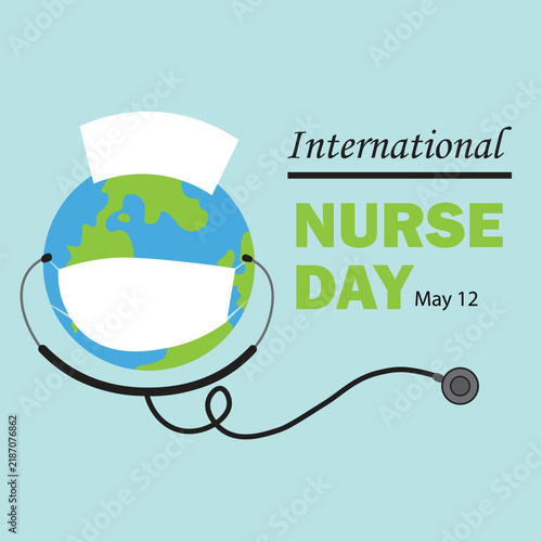 International Nurse Day May 12 Vector Illustration – Globe Wearing Nurse Cap, Face Mask with Stethoscope Healthcare Graphic