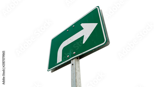 Konstfotografi Green rectangular traffic road sign template showing right turn isolated on tran