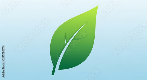 A single green leaf icon isolated against a soft light blue gradient background