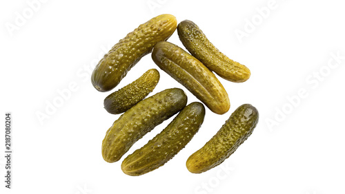 Obraz na plátně Group of small green pickled crunchy gherkins cucumbers isolated on transparent