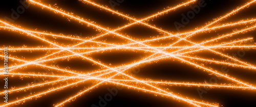 Quadro su tela Glowing Orange Fire Lines Crossing with Sparks on Black Background