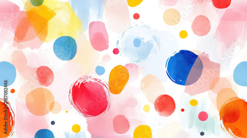 Colorful abstract background with vibrant circles and brush strokes in various shades, creating cheerful and playful atmosphere