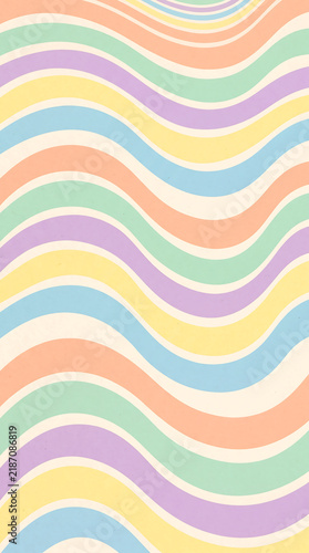 Pastel rainbow wavy stripes seamless pattern with soft candy colors flowing lines in peach mint lavender and yellow groovy retro background design
