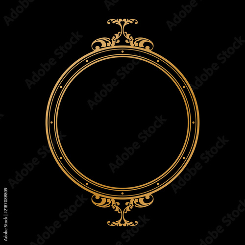 Luxury Golden Vintage Ornate Circular Frame Isolated Design on Black Background. Design print for Greeting, Invitation, Book Cover, and Wall Mirror. 5
