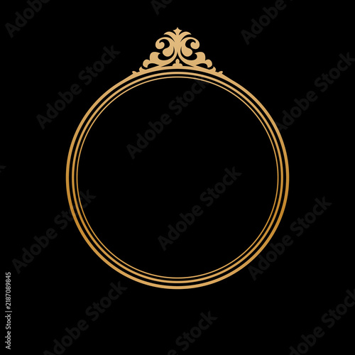 Luxury Golden Vintage Ornate Circular Frame Isolated Design on Black Background. Design print for Greeting, Invitation, Book Cover, and Wall Mirror. 1