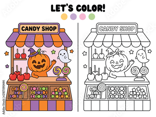 Coloring page candy shop with jack o lantern