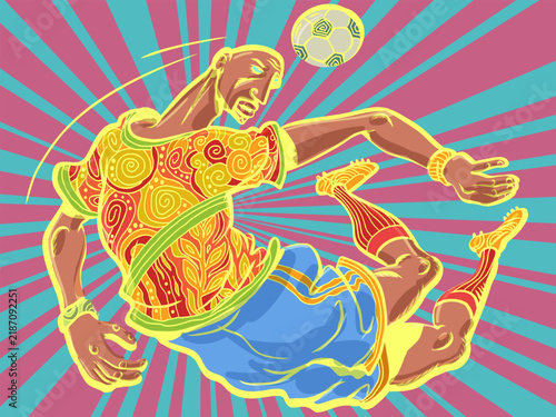 A football player and a ball. International football tournament. Advertisement for a football club and store.