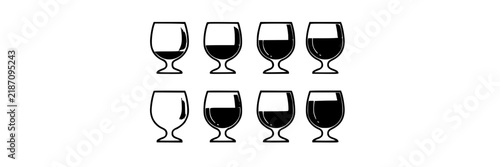 Wine Glass Icons Set, Minimalist Outline Design, Vector Illustration. Beverage Service Concept, Wine Tasting Symbol