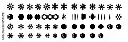 Winter Snowflake and Geometric Icons Set, Minimalist Design, Vector Illustration, Decorative Elements, Graphic Design