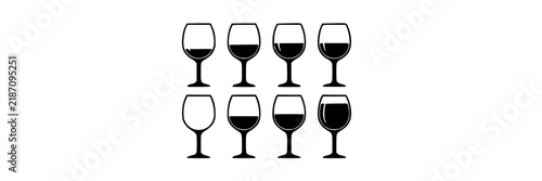 Wine Glasses, Minimalist Outline Icons Set, Elegant Design Elements for Beverage, Tasting, or Restaurant Concept.