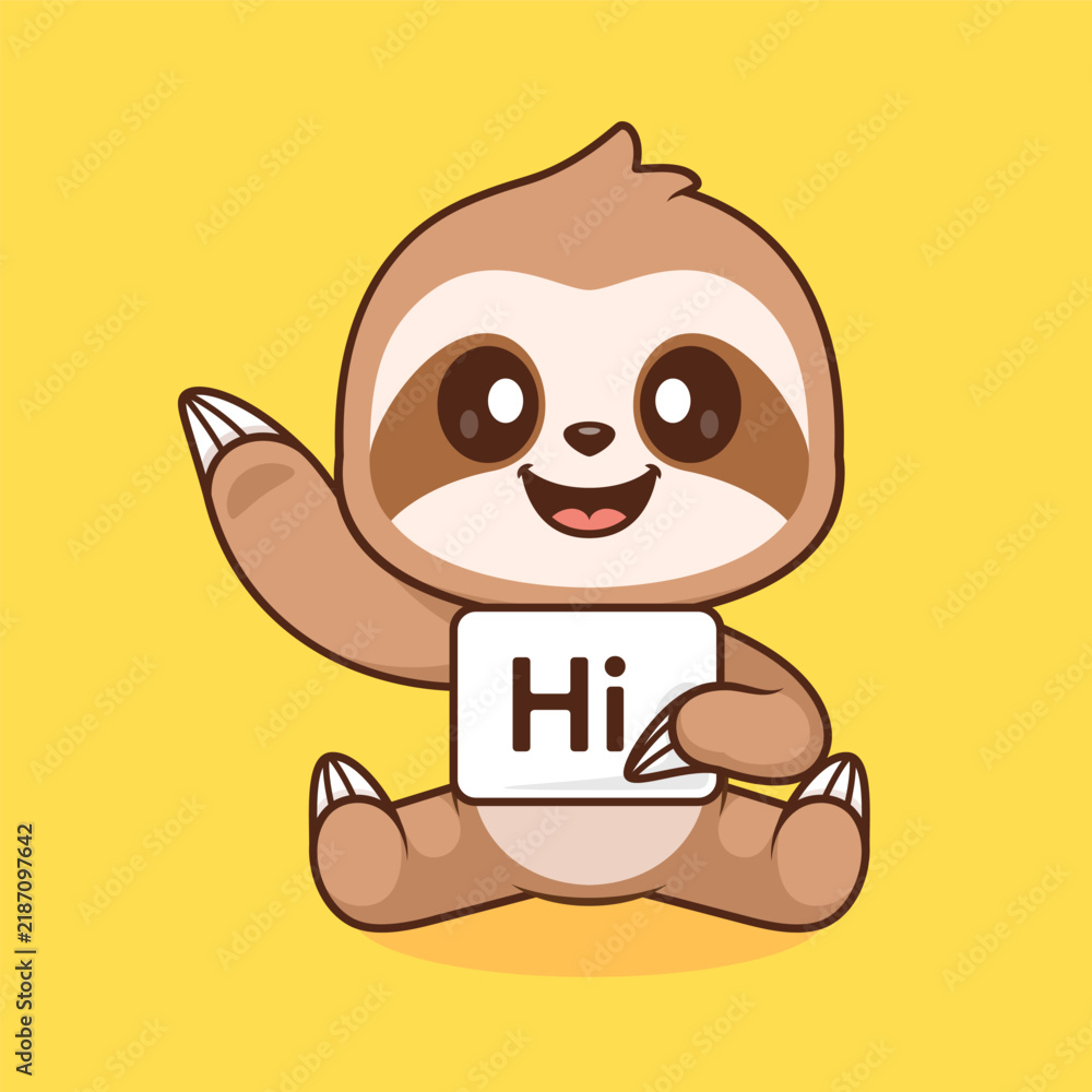Fototapeta premium Cute Sloth Holding Hi Banner Cartoon