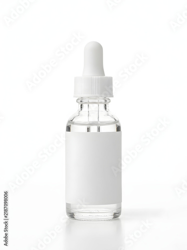 Clear glass dropper bottle with white cap for medicine or skincare