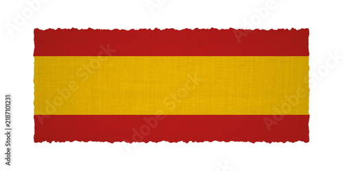 isolated Spain flag woven fabric texture on torn paper background banner
