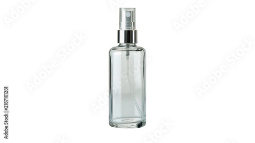 Empty clear glass spray bottle template for cosmetic liquid isolated on transparent background