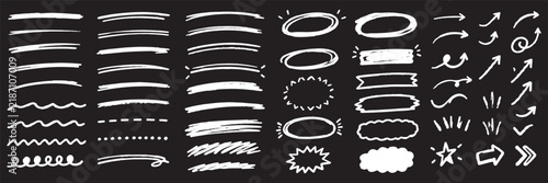 Scribble doodle underline emphasis line shape set. Hand drawn brush stroke elements.