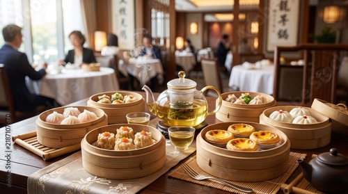 Obraz na płótnie Elegant Chinese Tea and Dim Sum Breakfast