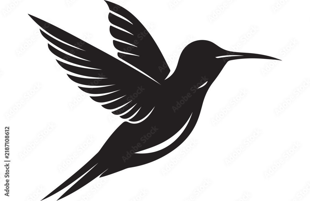 Fototapeta premium Hummingbird silhouette vector illustration featuring elegant wings and sharp beak design isolated on a clean white background for modern branding