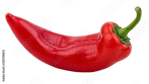 Bild auf Leinwand Shiny red chili pepper with green stem, isolated on transparent background