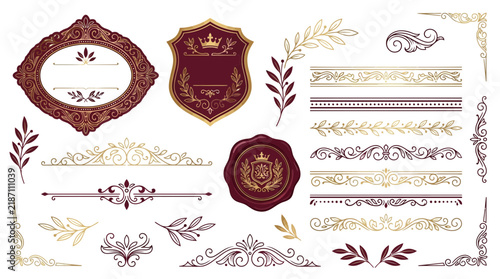 Elegant Ornate Monogram Elements, Emblems, Borders, and Corners