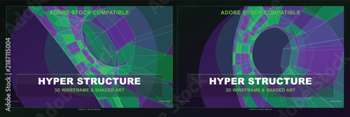 Foto Colorful Hyper Structure 3D Wireframe And Shaded Art Design