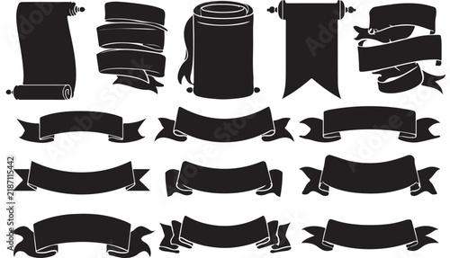 Elegant collection of vintage black ribbon banners and ornate scroll illustrations created as high quality vector graphic design art assets