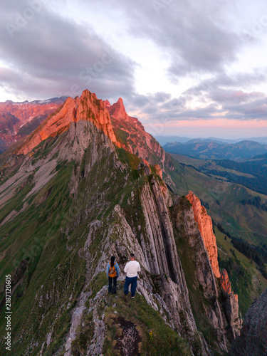 Фотография Stunning view from Ebenalp Schafler ridge in Appenzell, Switzerland during sunse