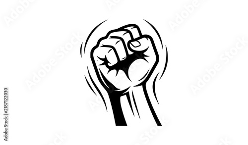 Raised Clenched Fist Symbol of Strength Victory Power and Success Black White Vector