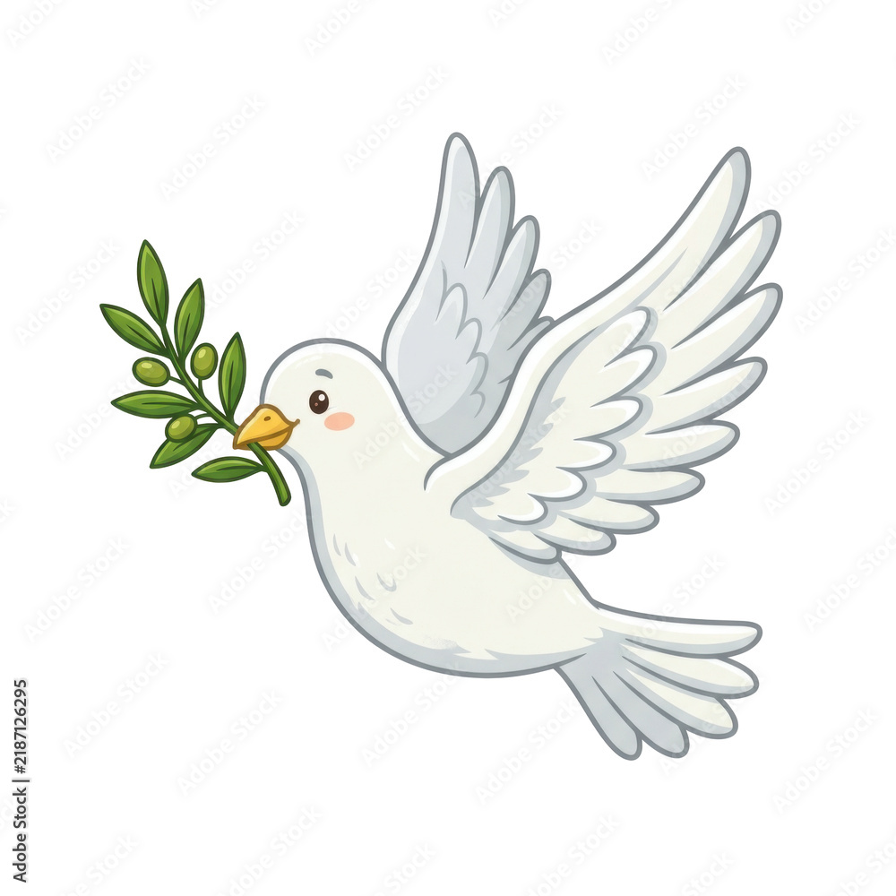 Obraz premium A white dove with an olive branch in its beak, symbolizing peace and hope.