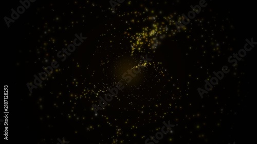 Golden star particles swirling in deep space tunnel