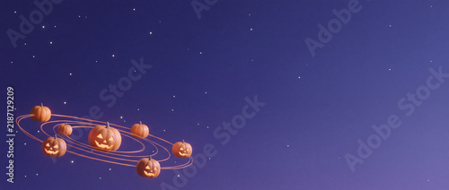 Floating Jack-o-Lantern Constellation in Starry Sky, Halloween Fantasy Banner with Copy Space for Text