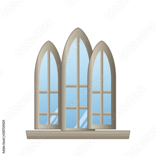 Foto Triple lancet church window with three pointed arch lights on transparent backgr