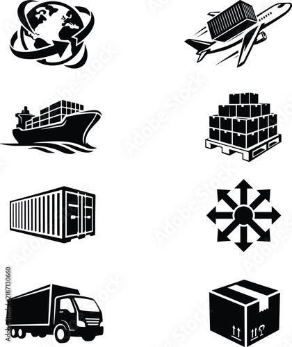 Global Shipping and Logistics Icons untitled vector