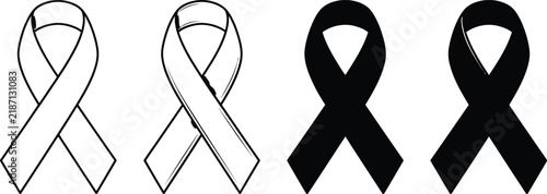 Four delicate ribbon illustrations symbolize awareness remembrance and support featuring both light and dark color variations for versatile design applications