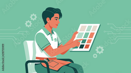 Designer chooses colors from swatch palette, isolated on transparent background