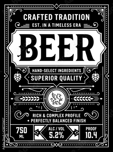 Crafted tradition beer label with rich and complex profile and superior quality details