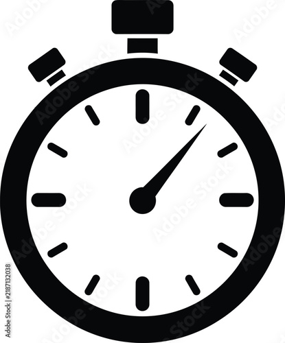 A simple monochrome stopwatch illustration representing the concept of timekeeping speed and duration with a clean minimalist aesthetic and straightforward design